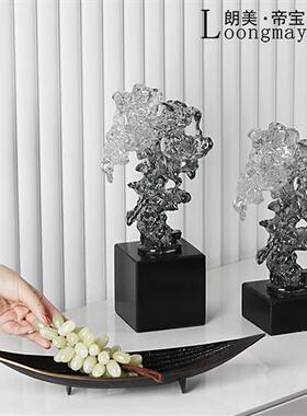 新中式抽象摆件高档样板房玄关现代简约透明树脂太湖石工艺品雕塑