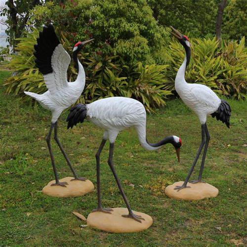仙鹤雕塑花园丹顶鹤摆件仿真户外景观造景玻璃钢庭院水池白鹤模型