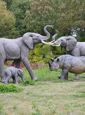 仿真大象犀牛玻璃钢大型动物雕塑户外园林景观庭院落地摆件装饰品