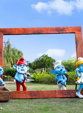 户外大型卡通蓝精灵玻璃钢雕塑商场幼儿园林景观庭院落地装饰摆件