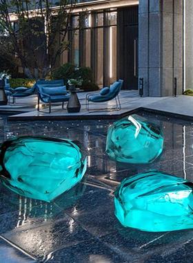 透明树脂景观石头雕塑酒店售楼处别墅庭院水池大型落地软装饰摆件