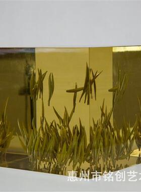 透明树脂摆件植物树脂内嵌永生茶叶方块现代居家书房办公室摆件