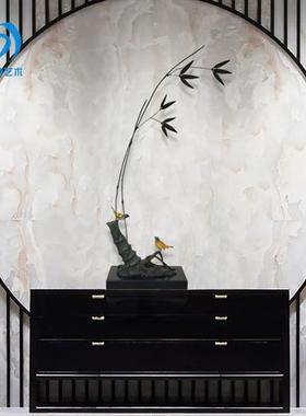 现代新中式禅意石头竹子摆酒店大堂设样板房间创意玄关装饰品摆件