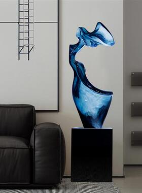 现代抽象透明树脂雕塑玄关大型落地摆件酒店样板间样品屋展示中心