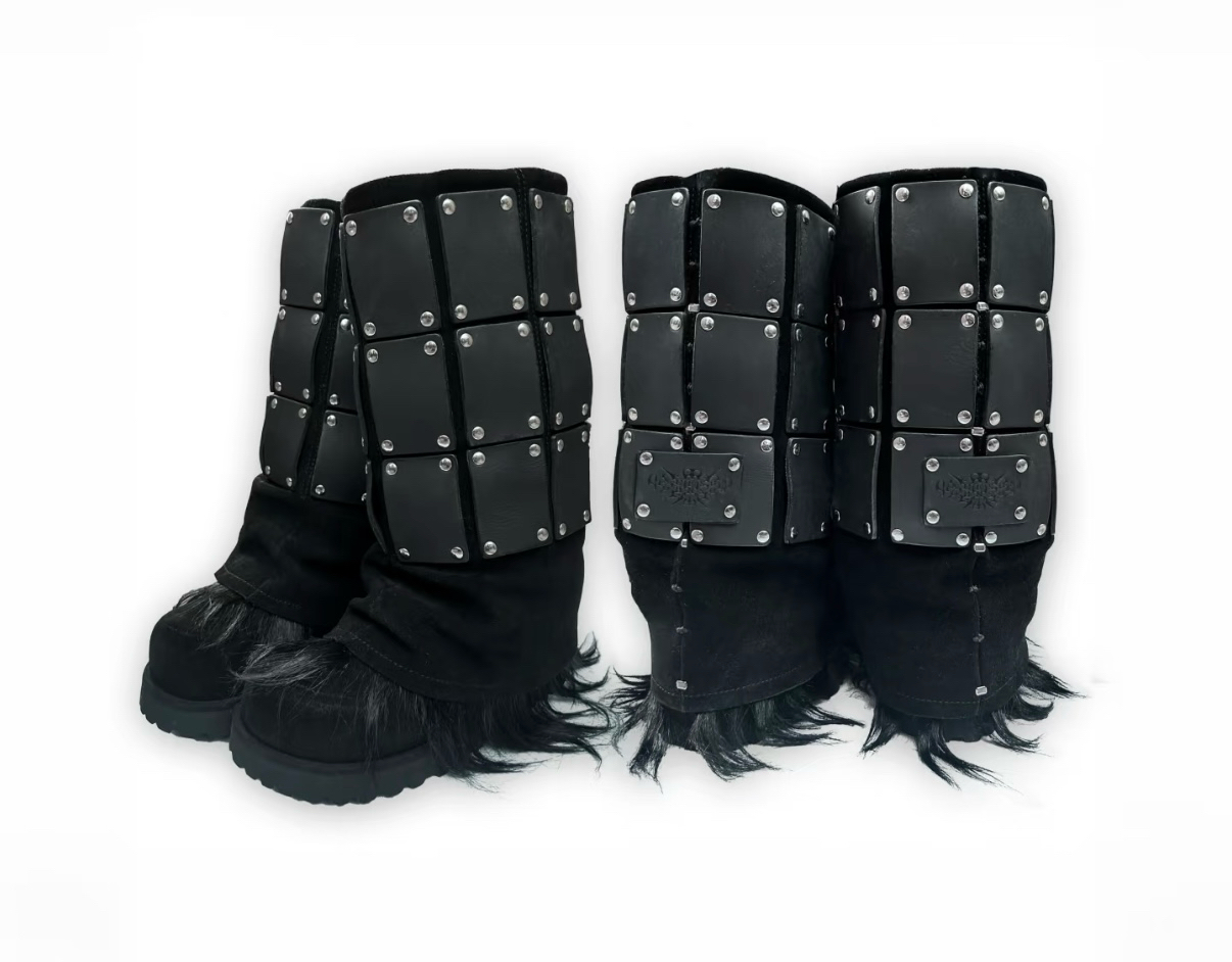 thumbnail for (Good night) A small amount of jcksonjohnson leather rivet spliced lambhair lined booties