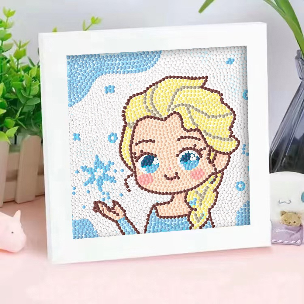 冰雪奇缘儿童钻石画DIY手工材料包点钻画爱莎公主钻石贴画带相框