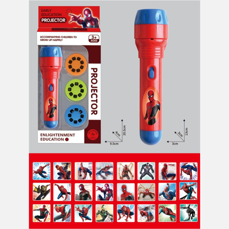 蜘蛛侠投影手电筒儿童卡通男女孩发光幻灯片投影仪早教玩具手电筒