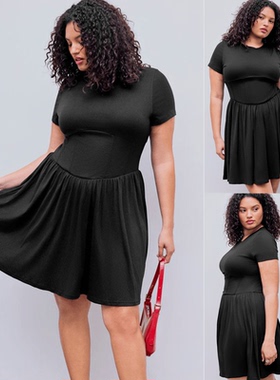 2024Plus size summer women dresses big size lady Black dress