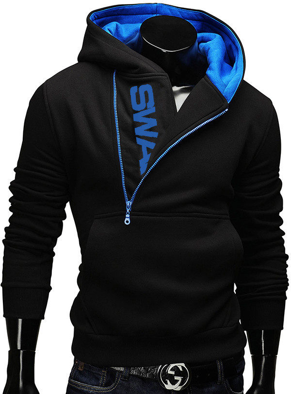 春秋新款韩版男士连帽套头斜拉链卫衣大码运动帽衫外套学生潮卫衣