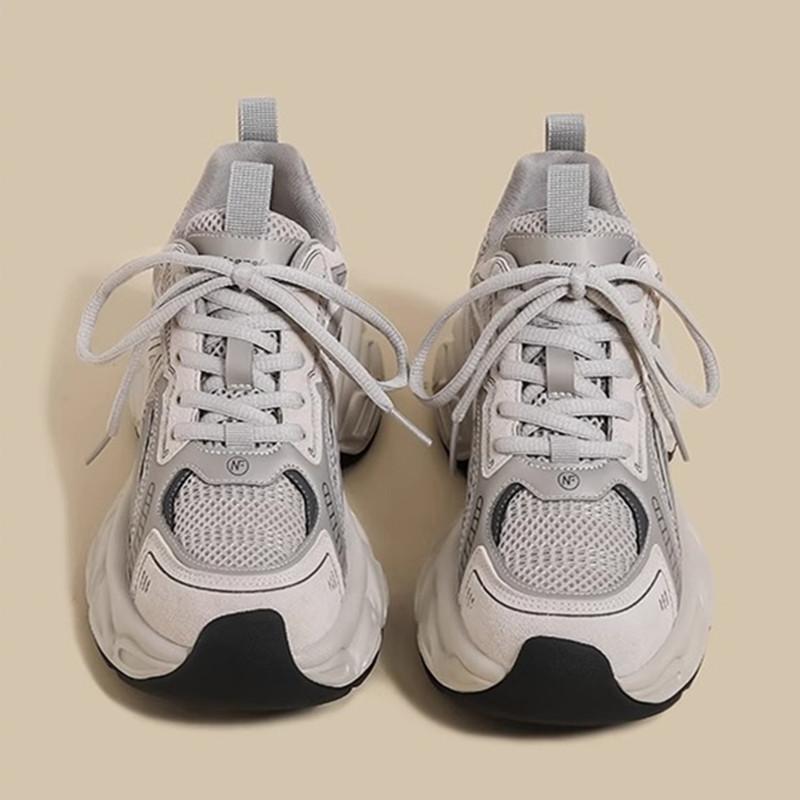 厚底老爹鞋女2025春秋季新款重工拼接灰色加绒小个子增高运动鞋潮