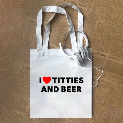 I love Titties And Beer印字恶搞趣味字母帆布包