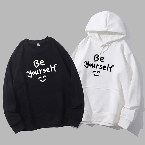 be yourself个性英文字母可爱有趣味青少年宽松圆领卫衣帽衫
