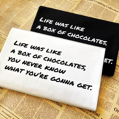 life is like a box of chocolates汤姆汉克斯阿甘正传英文t恤diy