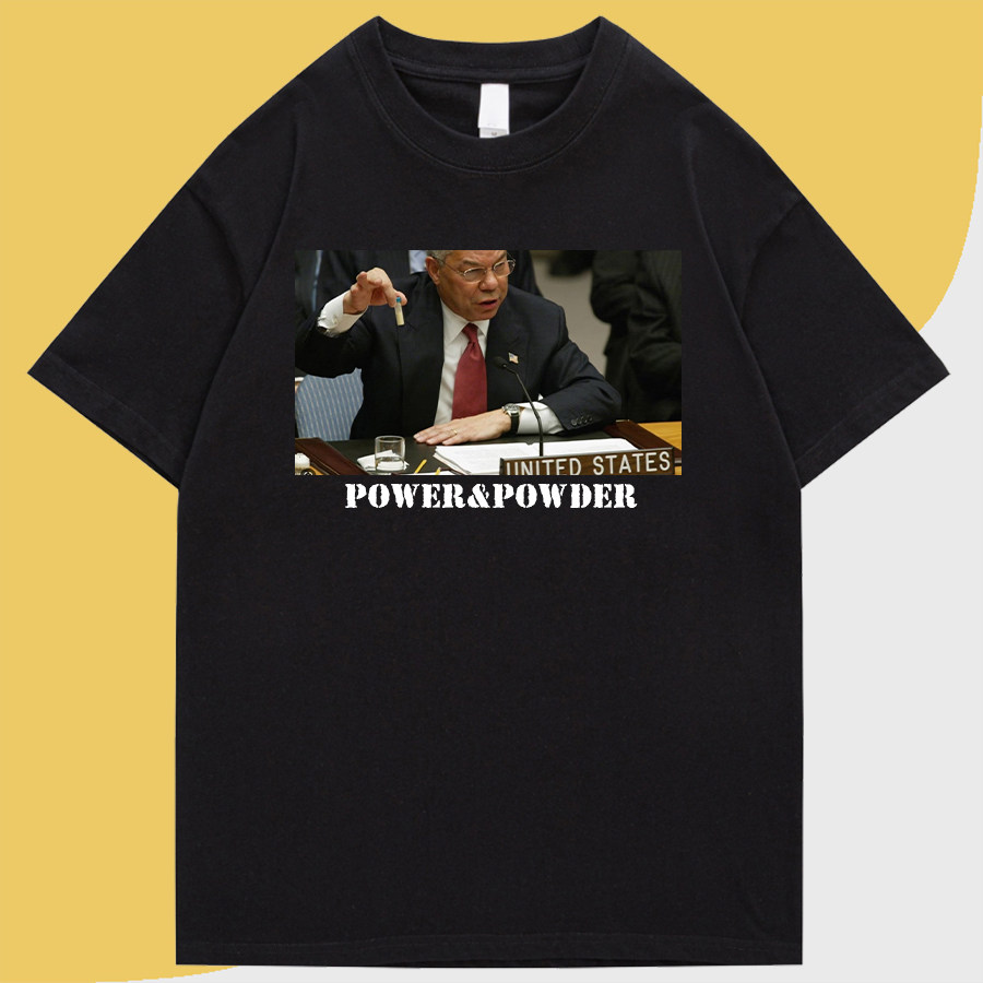 鲍威尔洗衣粉美国伊拉克战争纪念反战短袖圆领休闲印花diy纯棉t恤