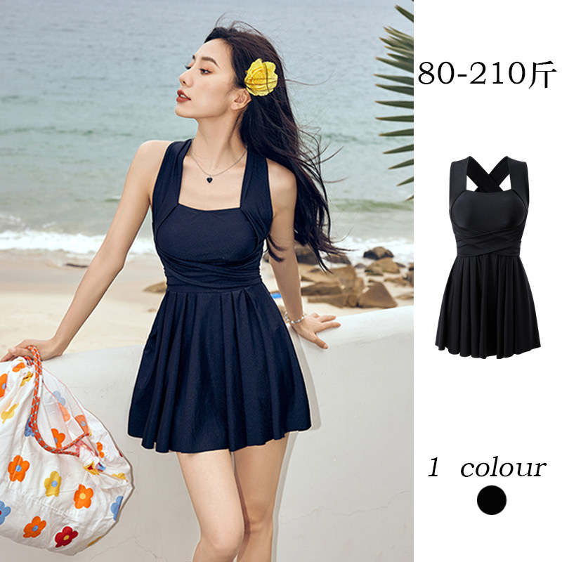 黑色温泉泳衣女高级感微胖遮肉显瘦遮肚子大码胖人保守高级感绑带