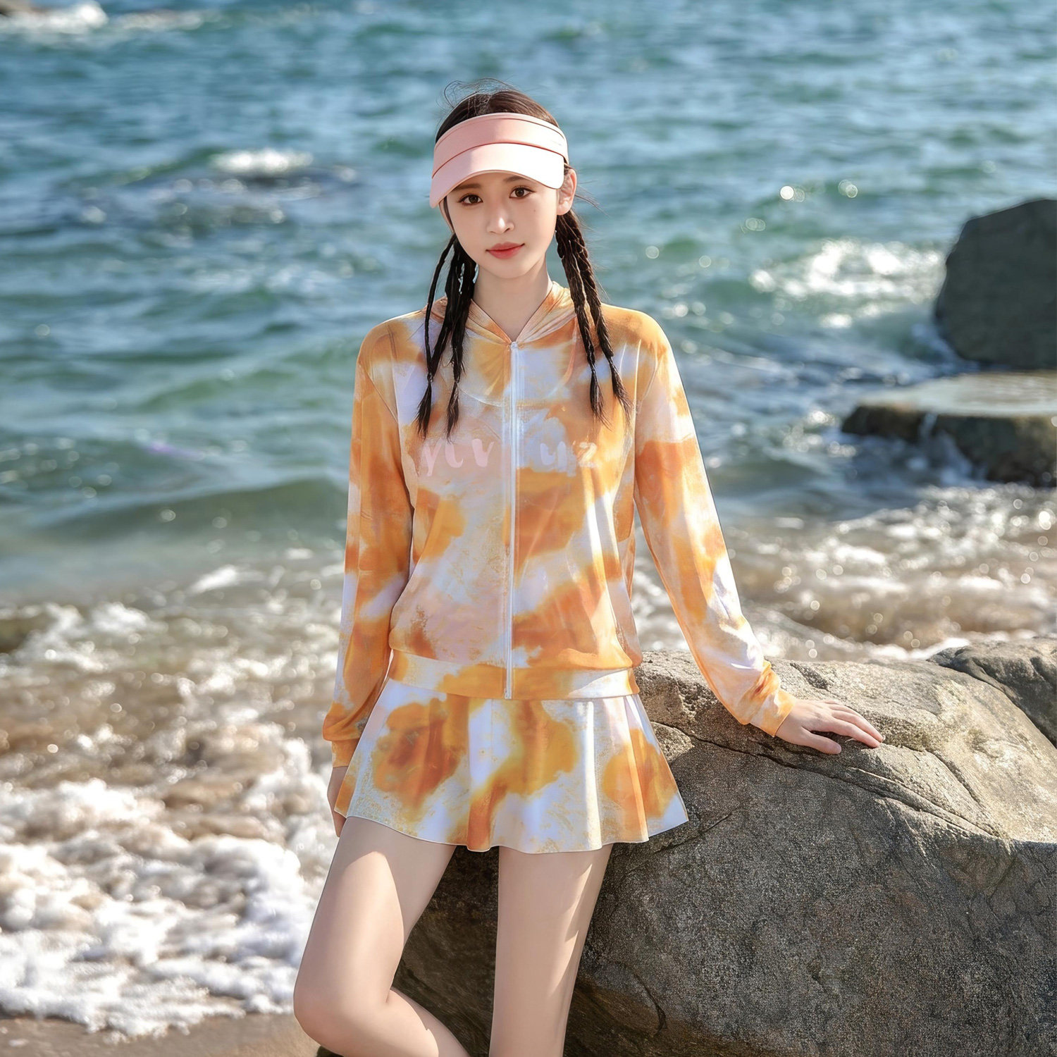 晕染泳衣女三件套显瘦遮肚泡温泉