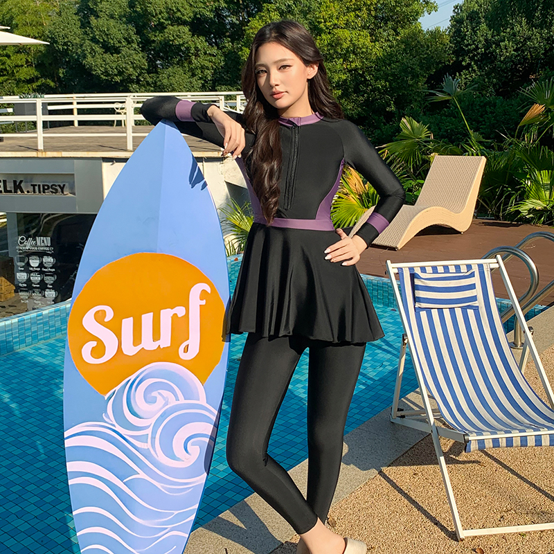 黑色微胖泳衣女分体运动休闲款