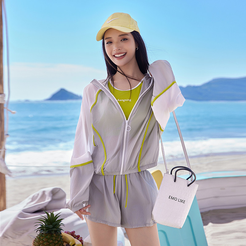 运动休闲泳衣女三件套拉链罩衫