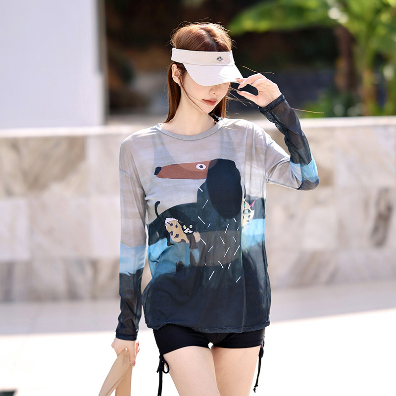 新款撞色高级感泳衣女三件套罩衫长袖防晒显瘦遮肚高颜值泡温泉