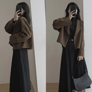 毛呢外套女秋冬短款小个子新款2025高级感加厚呢子双面羊绒大衣女