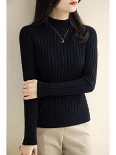 半高领长袖 黑色毛衣女款 显瘦打底衫 春秋内搭修身 针织上衣 2025新款