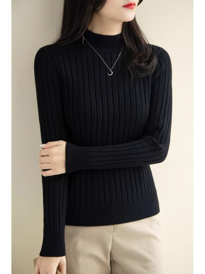黑色毛衣女款2025新款春秋内搭修身显瘦打底衫半高领长袖针织上衣