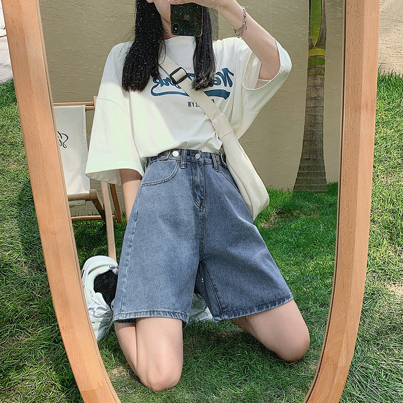 牛仔短裤女夏季2025年新款直筒宽松高腰显瘦薄款休闲阔腿五分中裤