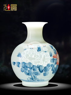 景德镇陶瓷花瓶手绘薄半刀泥粉彩新中国风家居客厅博古架装饰品