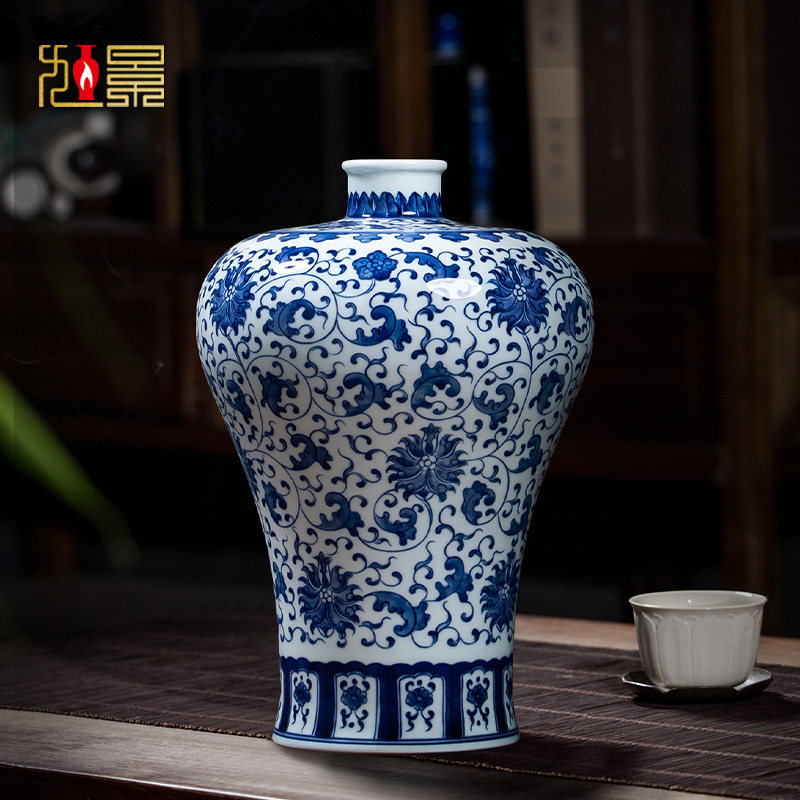 景德镇陶瓷青花瓷花瓶新中式梅瓶插花瓷瓶客厅摆件仿古瓷器装饰品