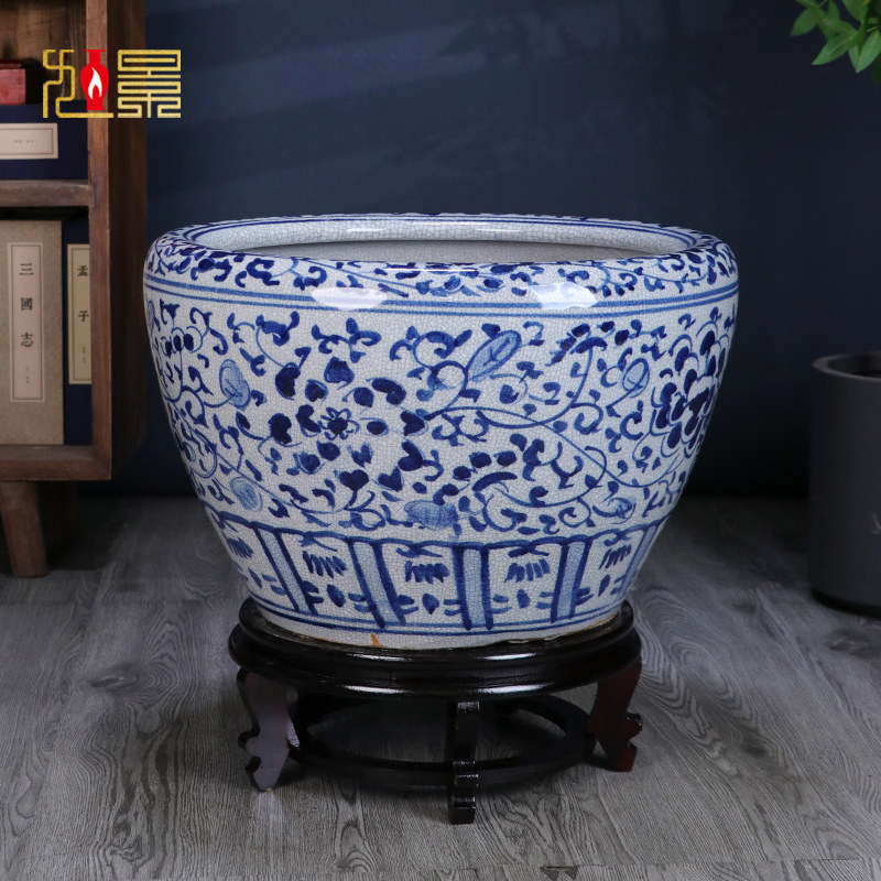 景德镇陶瓷花盆手绘青花瓷彷古鱼缸睡莲盆乌龟缸大号覆古庭院摆件,家居饰品,花盆,淘宝优惠券,粉丝福利购,淘宝优惠卷