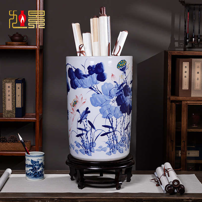 景德镇陶瓷书画缸大号落地花瓶字画卷轴缸和为贵收纳箭筒插花摆件