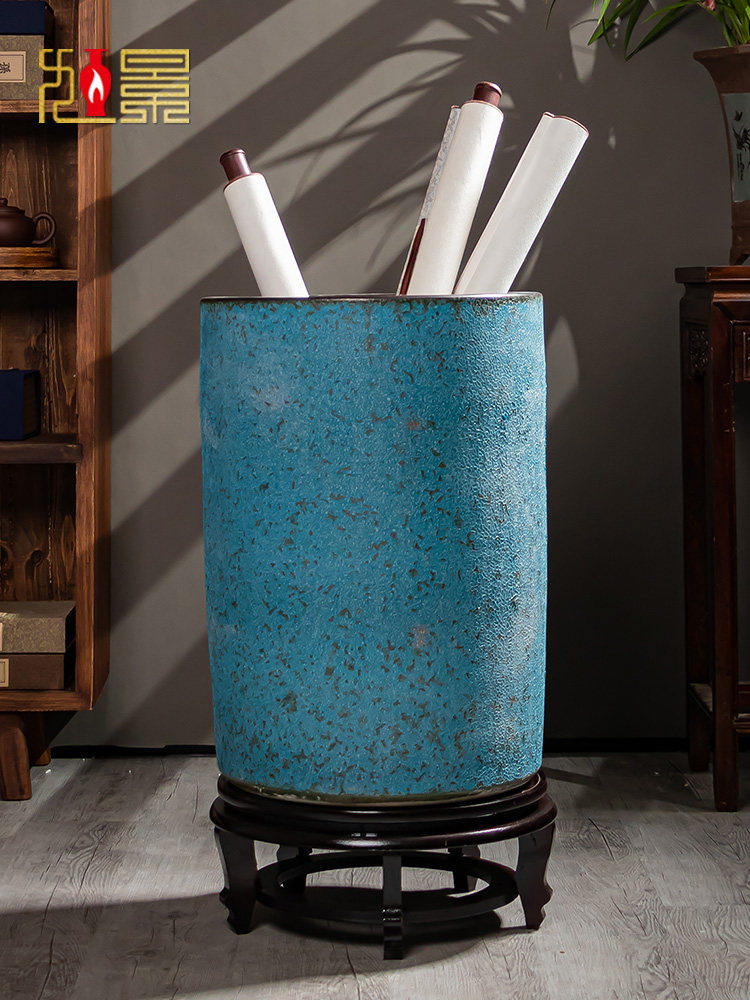 景德镇陶瓷落地字画收纳筒书房书画缸卷轴缸大号客厅摆件装饰花瓶