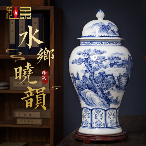 景德镇陶瓷器花瓶手绘将军罐仿古