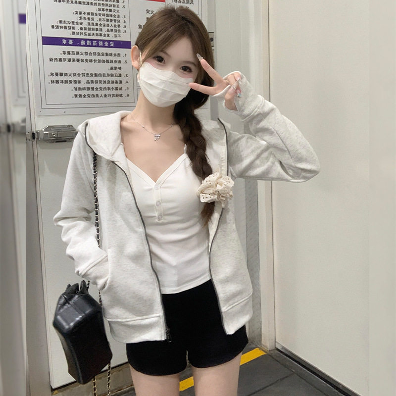 修身运动女外套健身平替瑜伽服拉链开衫收腰小个子短连帽卫衣
