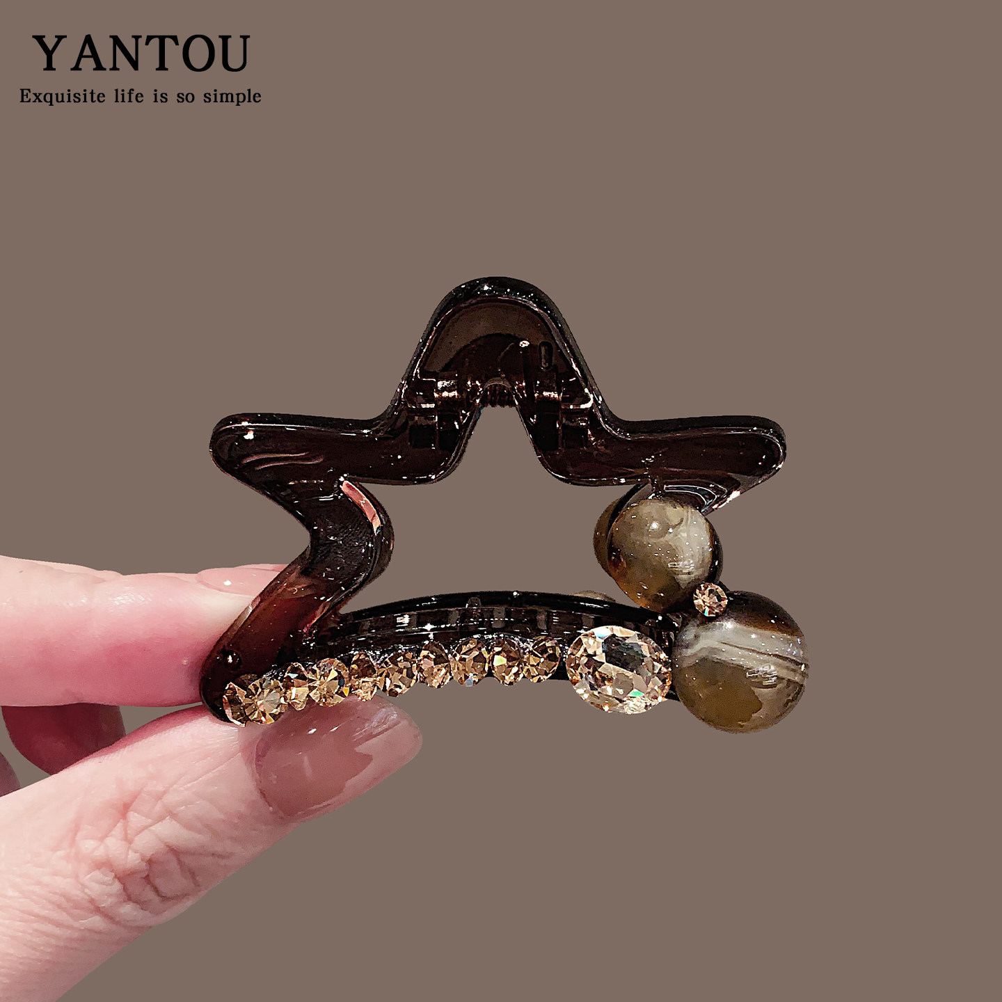 韩国时尚个性五角星水钻发夹女中号抓夹后脑勺简约半扎发鲨鱼夹子