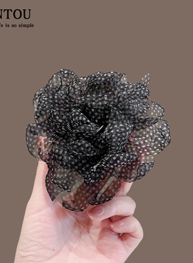 法式网纱波点花朵抓夹女氛围感盘发夹子头饰后脑勺盘发鲨鱼夹发抓