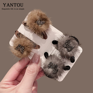 韩系精致羽毛小号高级感水钻毛绒侧边刘海夹气质时尚碎发夹子头饰