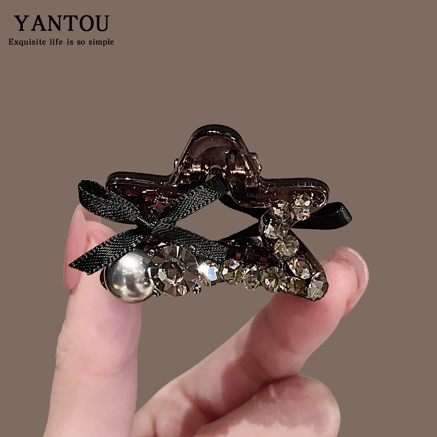 韩国时尚个性高级五角星水钻发抓中号蝴蝶结简约半抓发夹鲨鱼夹