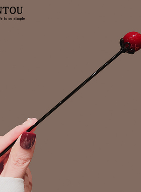 高级感红色珍珠发簪女新款日常百搭盘发簪子小众头饰现代简约发钗