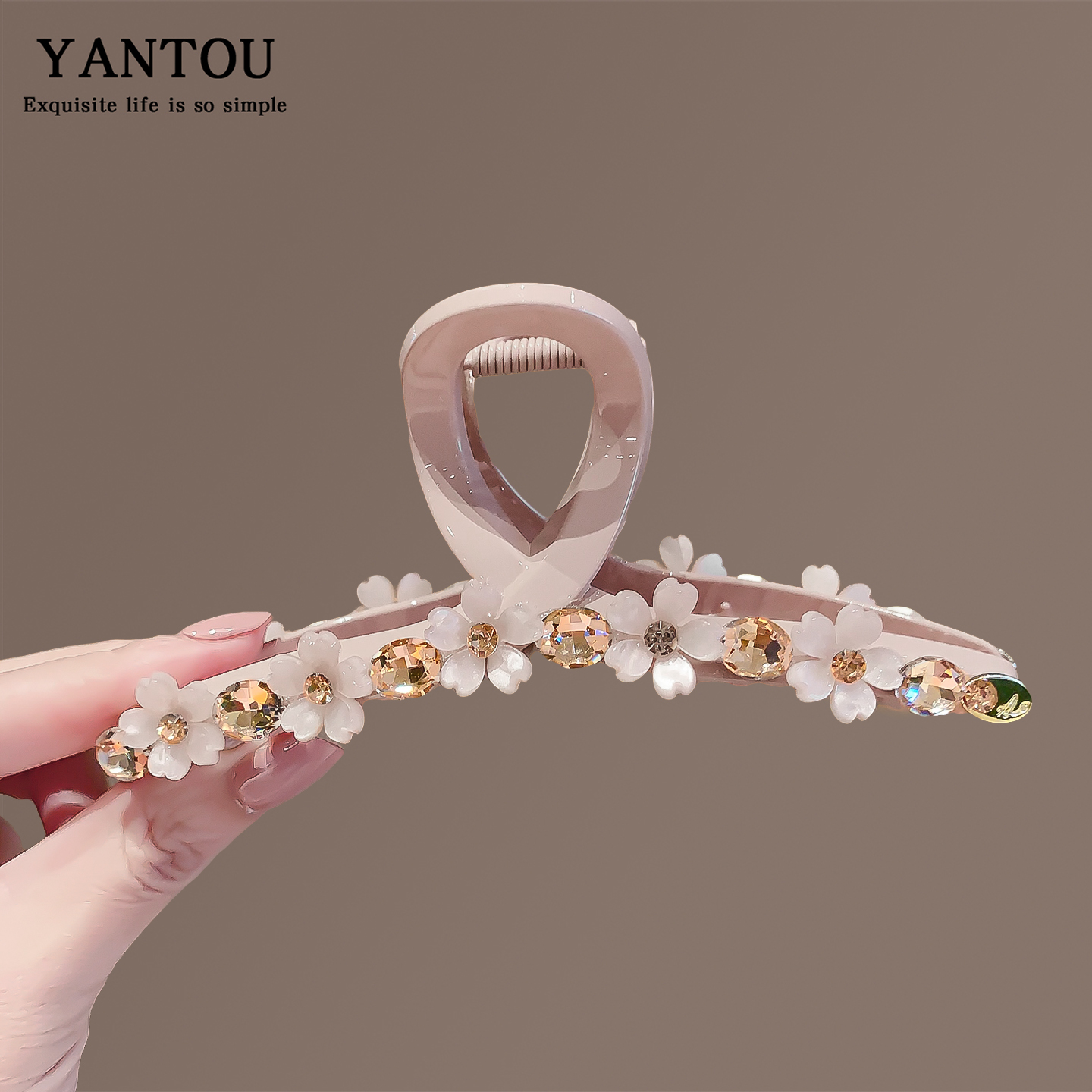 花朵盘发鲨鱼夹子百搭发饰