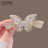 韩式 水钻发夹后脑勺顶夹发夹横夹马尾夹一字夹 优雅蝴蝶弹簧夹时尚