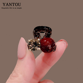 红色珍珠迷你小抓夹女前额侧边小夹子2024新款 刘海夹水钻发夹发饰