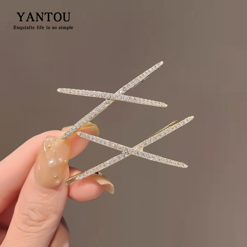 精致交叉金属一字发夹侧边夹ins潮春夏流海夹发卡后脑勺夹子发饰