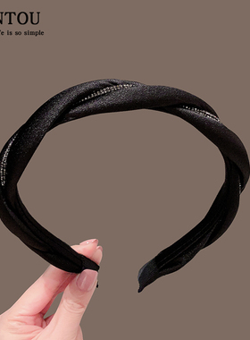 黑色打结发箍女款百搭外出麻花水钻头箍布艺简约气质时尚发卡头饰