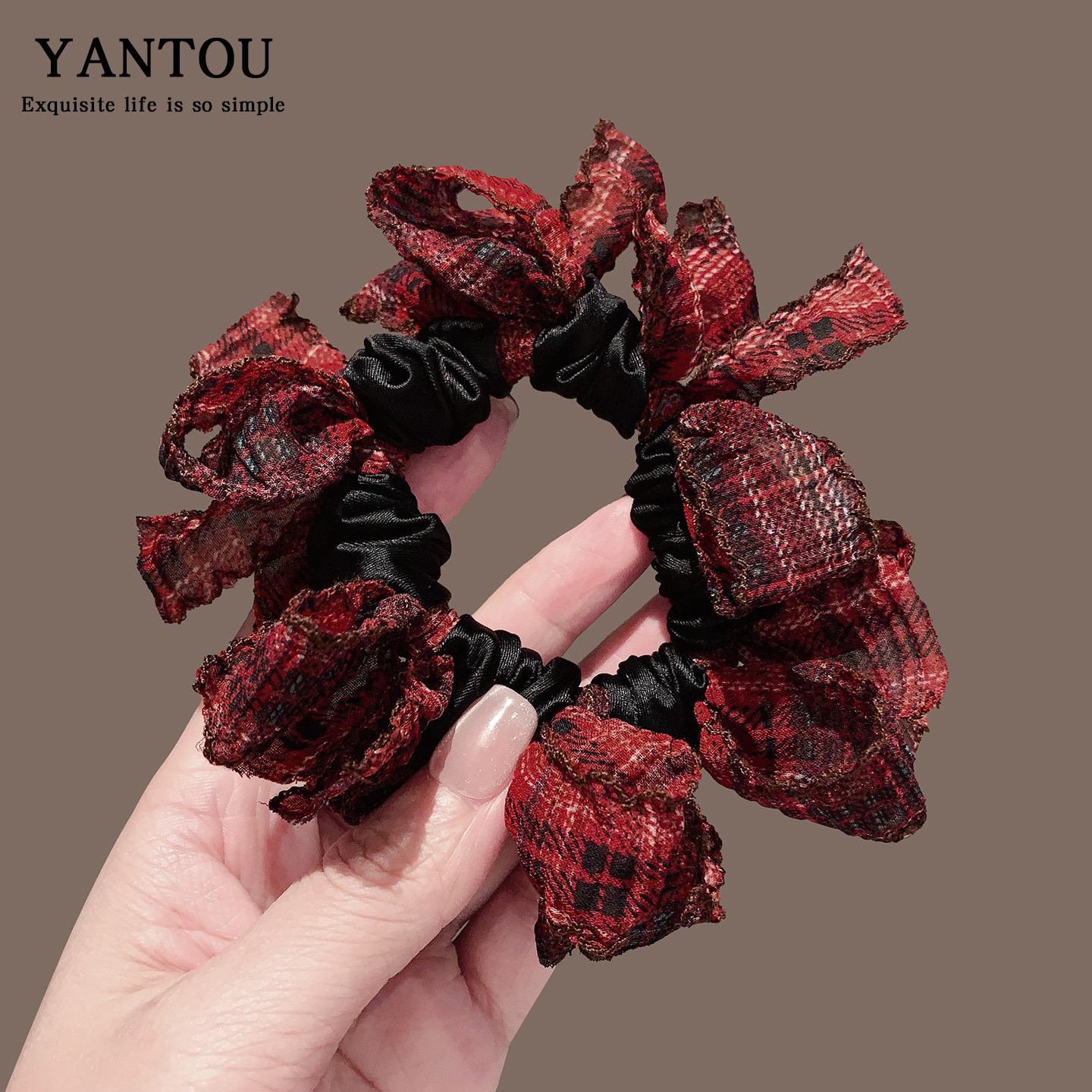 秋冬圣诞新年款红色格纹布艺发圈复古低马尾丸子头弹力耐用皮筋,饰品/流行首饰/时尚饰品新,发饰,淘宝优惠券,粉丝福利购,淘宝优惠卷