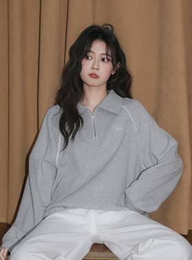 大码女装灰色polo领卫衣