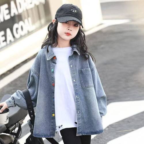 女童春秋款牛仔衬衫2宽松外套