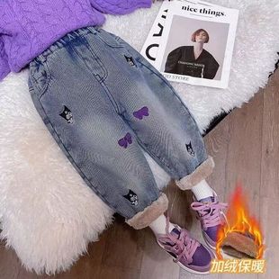 女童牛仔裤加绒加厚中大童羊羔绒一条过冬新款女宝宝冬装加厚裤子