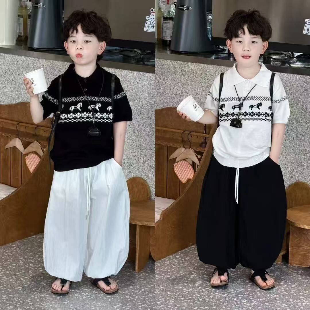 男童夏款针织短袖Polo衫套装
