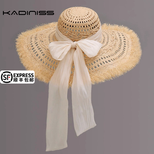 KADINISS品牌新款 鏤空草編大檐防曬帽 海邊度假顯臉小遮陽帽夏法式